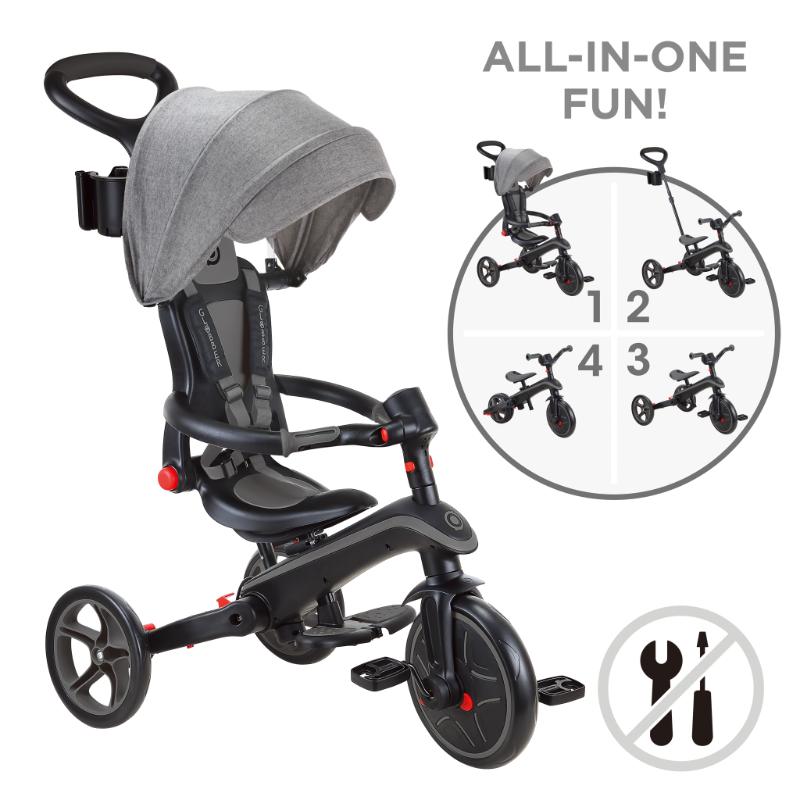 Globber carrito Explorer Trike desmontable 4 en 1 negro con gris