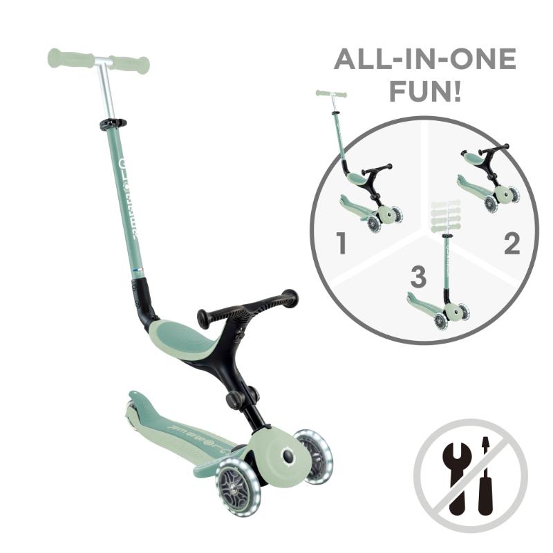 Globber Go Up Active ecológica verde pistacho con luces