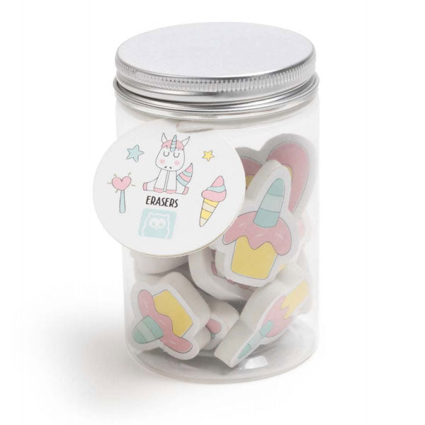 Eurekakids frasco con gomas de borrar unicornio