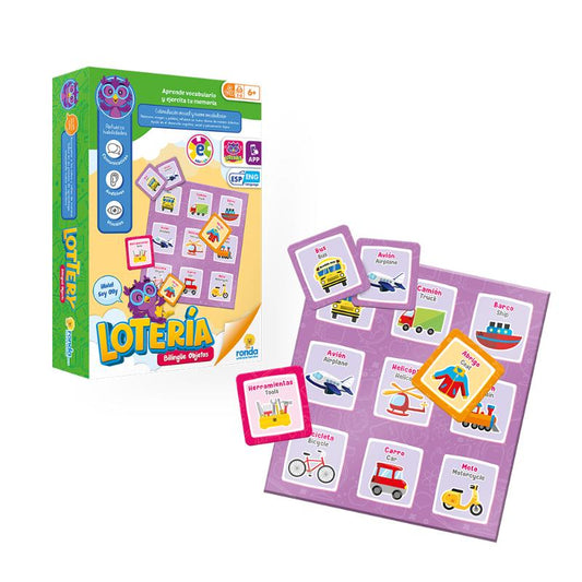 JUEGO DE MESA DIDÁCTICO LOTERÍA BILINGÜE OBJETOS RONDA