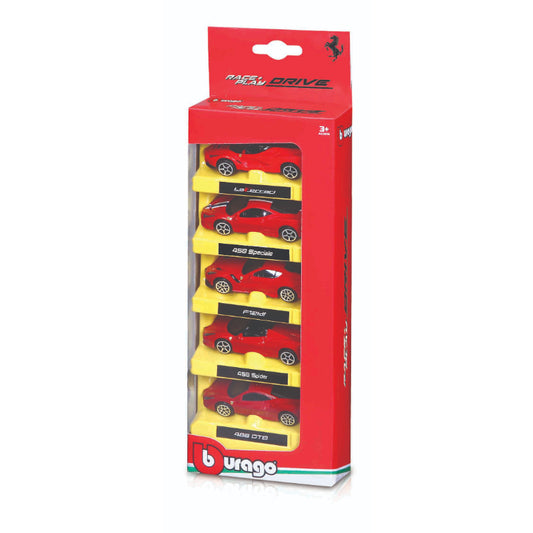 AUTITO FERRARI RACE & PLAY 1:64 PACK X5 BBURAGO